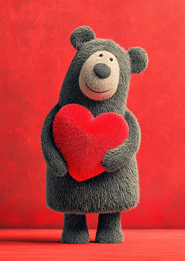 Gray Bear Holding Red Heart