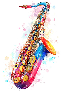 Colorful Watercolor Saxophone Illustration