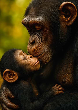 Chimpanzee Mother and Baby Affection