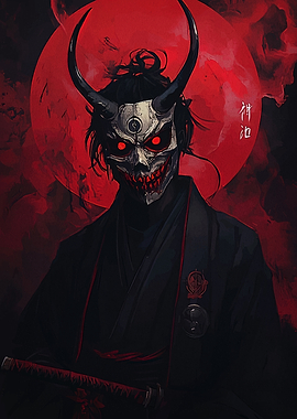Demon Samurai with Red Moon