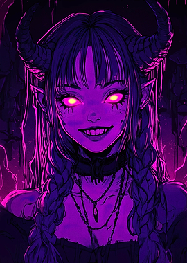 Purple Demon Girl Portrait