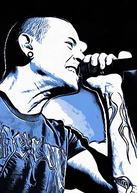 Chester Bennington singing into microphone