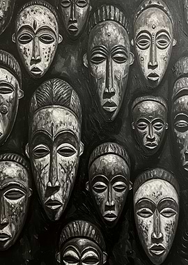 Monochrome African Masks Painting
