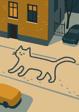 Cat Outline on Street