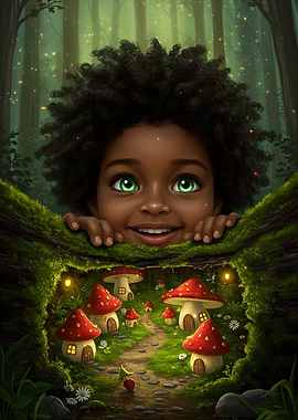 Child Peeking into Mushroom Village