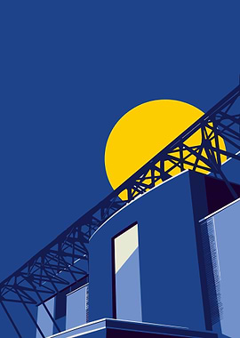 Stadium at Night with Yellow Moon