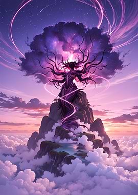 Mystical Figure on Mountain Peak