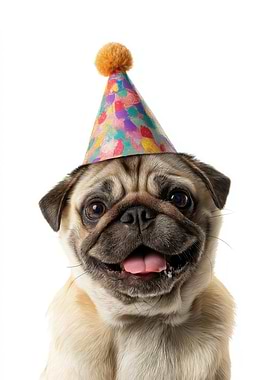 Pug dog with Party Hat