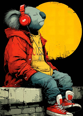 Cool Koala with Headphones