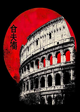 Colosseum with Japanese Red Sun