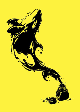 Ink Dolphin Illustration on Yellow Background