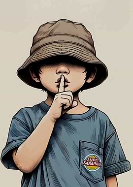 Boy with Bucket Hat Shushing