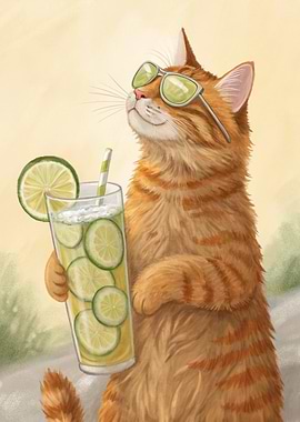 Cat with Sunglasses and Lemonade