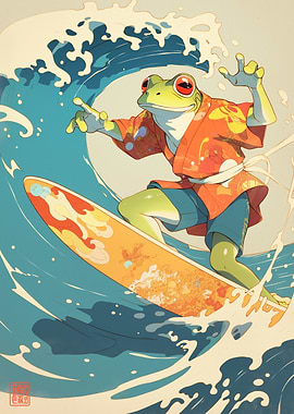 Frog Surfer Riding a Wave