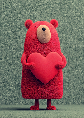 Red Bear Holding Heart