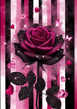 Sparkling Rose with Hearts and Butterflies