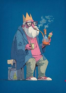 Cartoon King with Pipe and Ice Cream