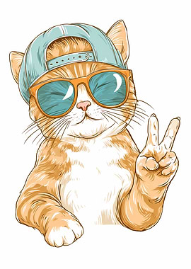 Cool Cat with Peace Sign