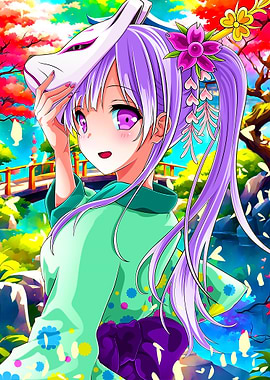 Anime Girl with Fox Mask
