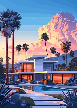 Modern House with Pool and Palms