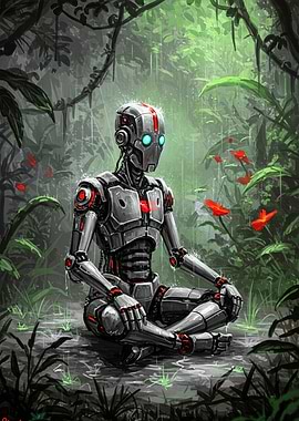 Robot in Meditation in the Jungle