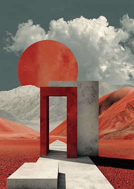 Surreal Landscape with Geometric Shapes