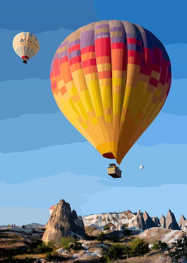Hot Air Balloons over Cappadocia Landscape
