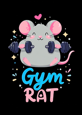 Cartoon Gym Rat Mouse Lifting Weights