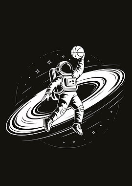 Astronaut Dunking Basketball in Space
