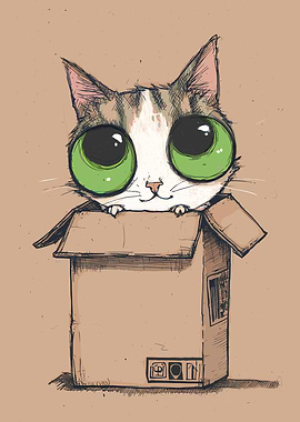 Cartoon Cat in a Box
