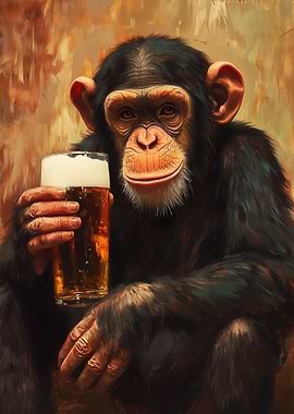 Chimpanzee with Beer