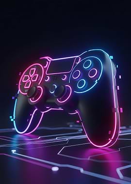 Gaming Cyberpunk Controller – Neon Pink Blue Purple Minimalist Art