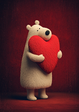 Bear Hugging Red Heart