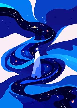Cosmic River Figure Surreal Minimalist Art Illustration