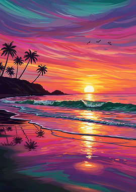 Tropical Beach Sunset Painting