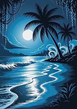 Blue Tropical Beach at Night
