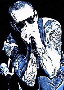 Chester Bennington Blue and White Portrait