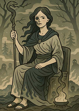 Mystical Woman with Snake Staff