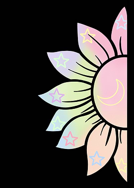 Pastel Sunflower with Stars and Moon