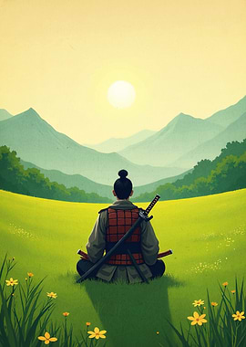 Meditating Samurai Green Field