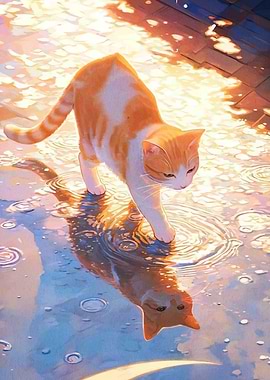Cat Reflection Puddle