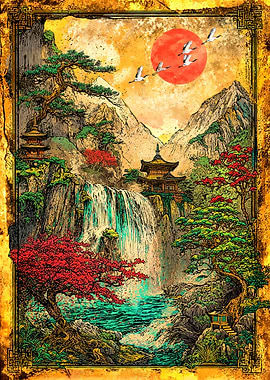 Crimson Sun Sanctuary Retro Art