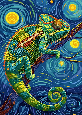 Chameleon in Starry Night Style