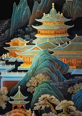 Asian Pagoda Landscape Art