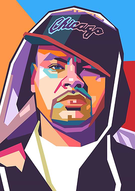 Fat Joe Common Colorful Portrait with Chicago Cap