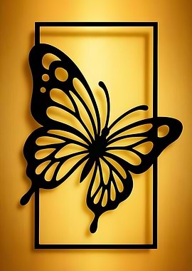 Black Butterfly Silhouette in Frame