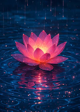 Pink Lotus Flower in Blue Water
