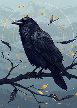 Crowned Raven on Branch Digital Art