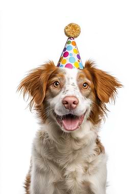 Brittany dog with Party Hat Portrait