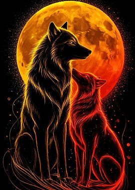 Wolves Fiery Moon